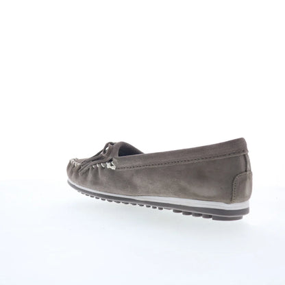 Minnetonka Kilty Plus 4301 Womens Gray Suede Slip On Loafer Flats Shoes