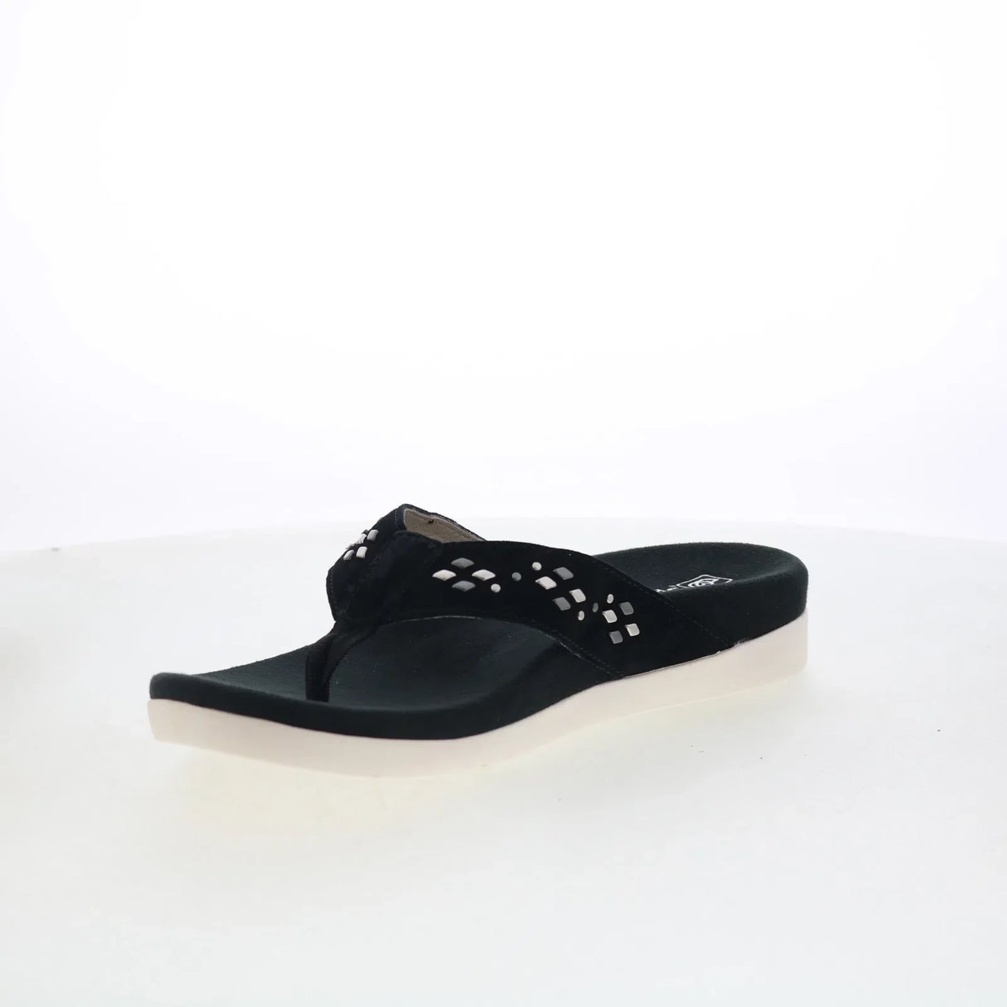 Spenco Laguna Stud SP1139BLK Womens Black Suede Flip-Flops Sandals Shoes