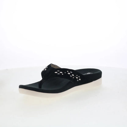 Spenco Laguna Stud SP1139BLK Womens Black Suede Flip-Flops Sandals Shoes