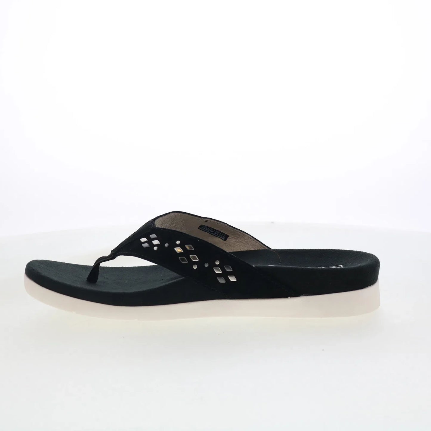 Spenco Laguna Stud SP1139BLK Womens Black Suede Flip-Flops Sandals Shoes