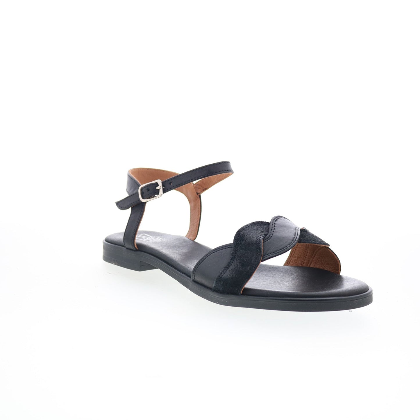 Miz Mooz Lakelyn Womens Black Leather Hook & Loop Strap Sandals Shoes