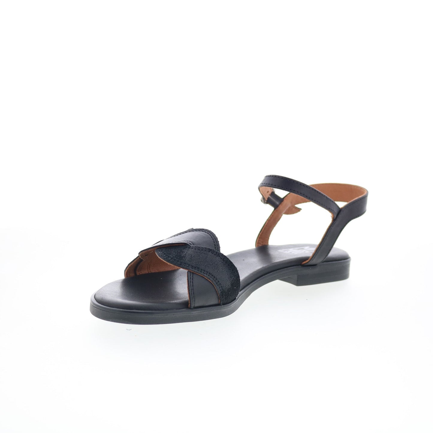 Miz Mooz Lakelyn Womens Black Leather Hook & Loop Strap Sandals Shoes