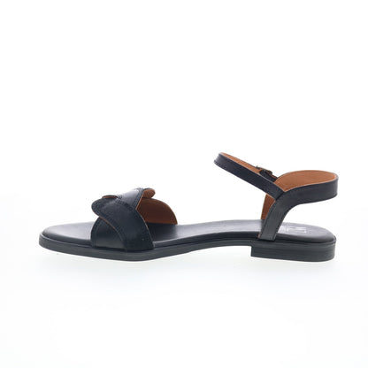 Miz Mooz Lakelyn Womens Black Leather Hook & Loop Strap Sandals Shoes