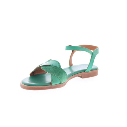 Miz Mooz Lakelyn Womens Green Leather Hook & Loop Strap Sandals Shoes