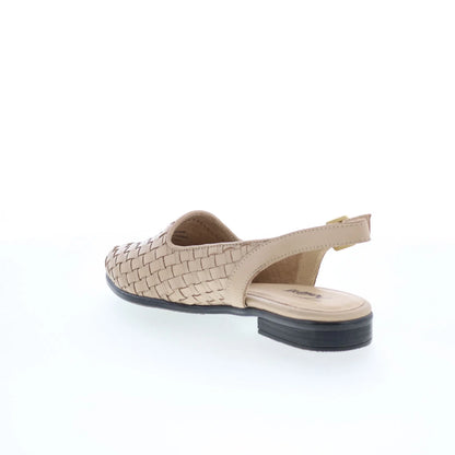 Trotters Lena T2009-126 Womens Beige Leather Slip On Slingback Flats Shoes