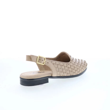 Trotters Lena T2009-126 Womens Beige Leather Slip On Slingback Flats Shoes