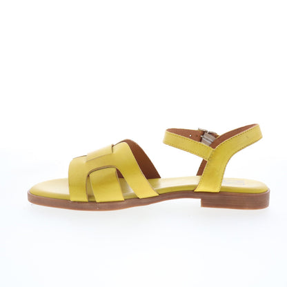 Miz Mooz Luxor Womens Yellow Leather Hook & Loop Strap Sandals Shoes