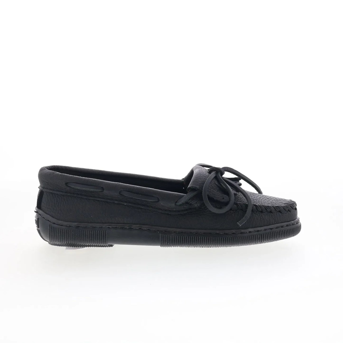 Minnetonka Moosehide Kilty 399 Womens Black Leather Loafer Flats Shoes