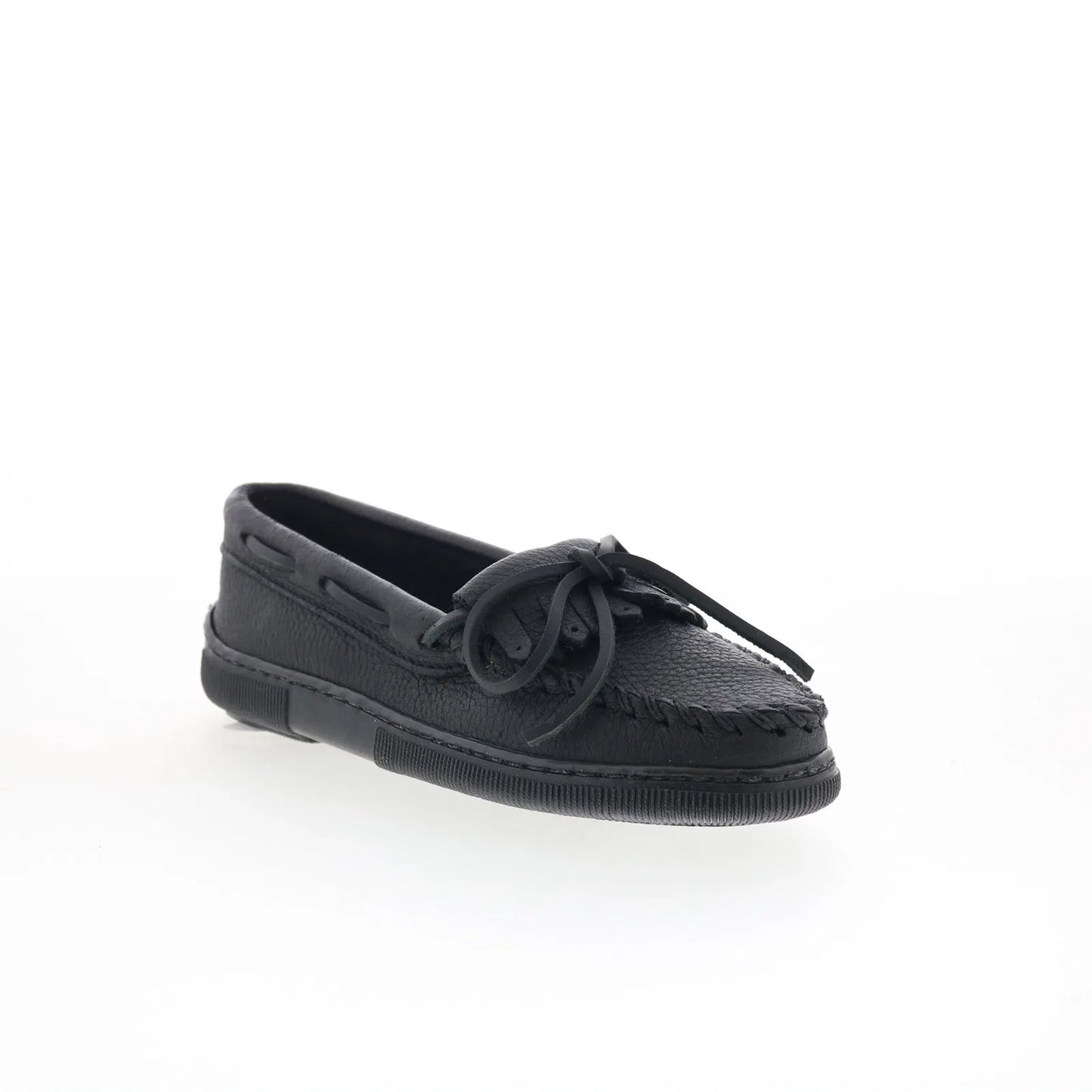 Minnetonka Moosehide Kilty 399 Womens Black Leather Loafer Flats Shoes