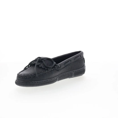 Minnetonka Moosehide Kilty 399 Womens Black Leather Loafer Flats Shoes