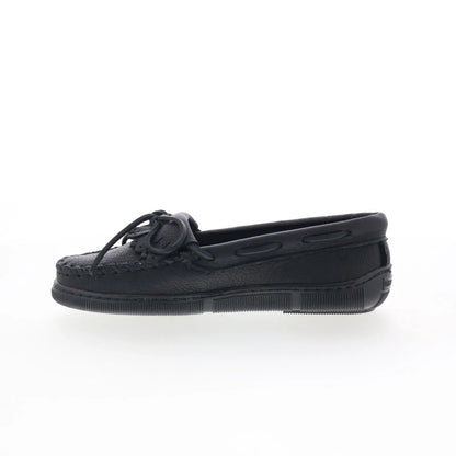 Minnetonka Moosehide Kilty 399 Womens Black Leather Loafer Flats Shoes