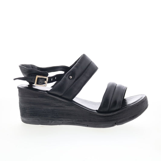 A.S. 98 Norward Womens Black Leather Hook & Loop Wedges Sandals Shoes