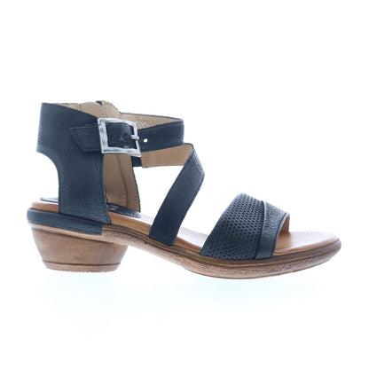 Miz Mooz Coolidge Womens Black Leather Hook & Loop Heeled Sandals Shoes