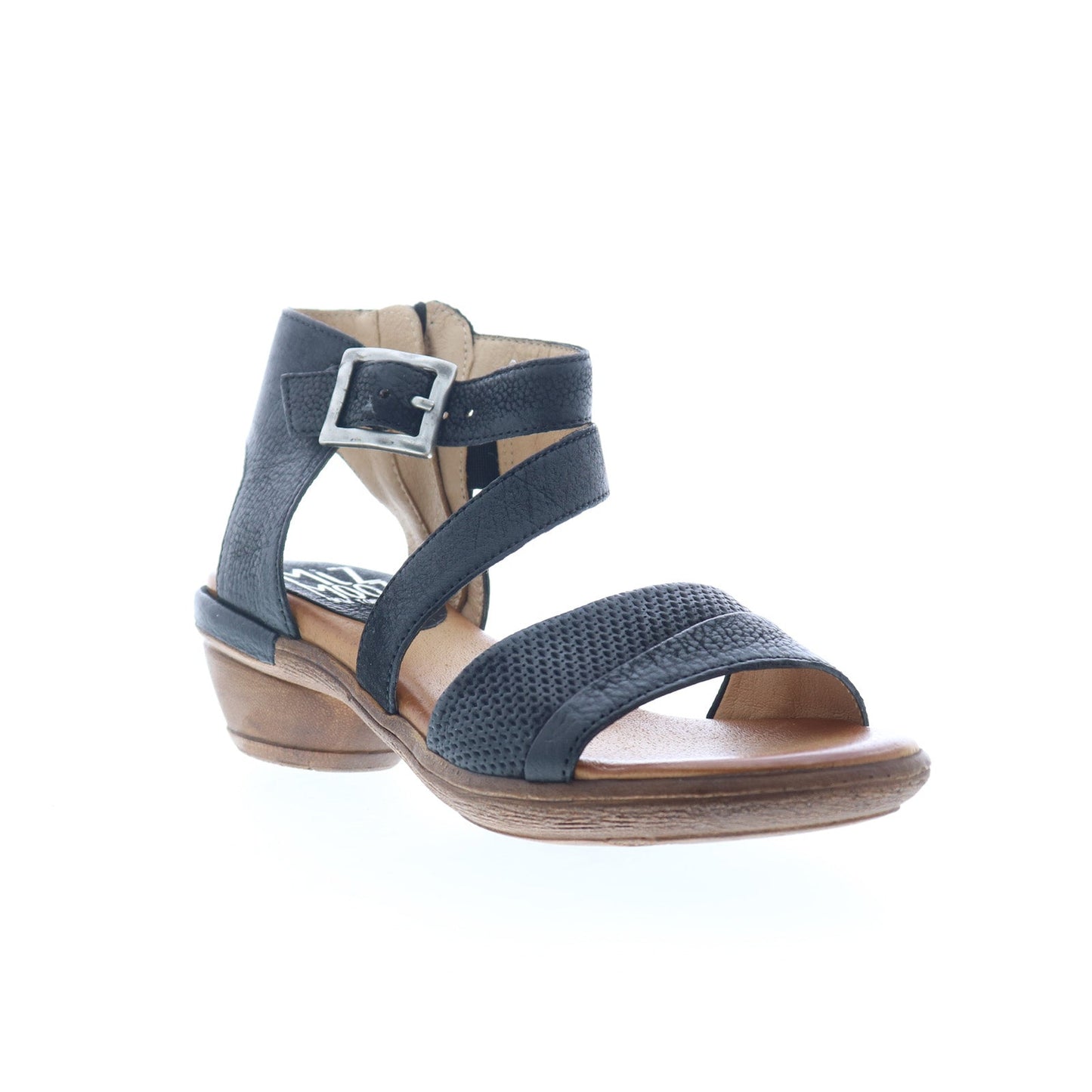 Miz Mooz Coolidge Womens Black Leather Hook & Loop Heeled Sandals Shoes