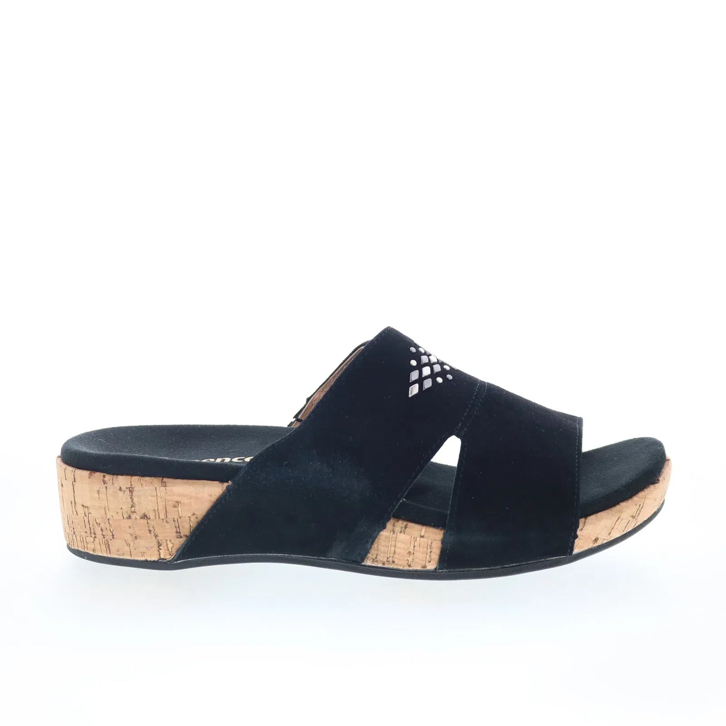 Spenco Passport Wedge SP1158BLK Womens Black Leather Slides Sandals Shoes