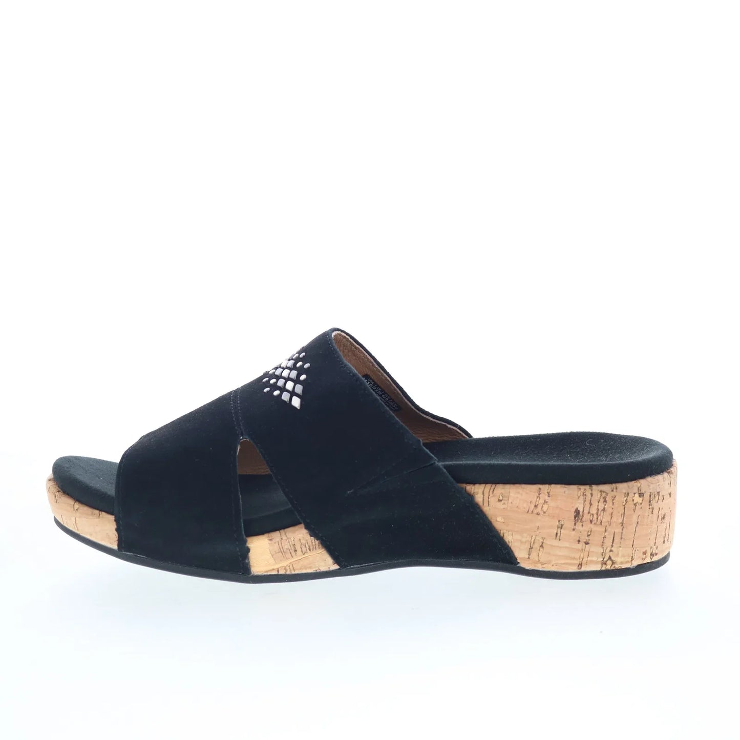 Spenco Passport Wedge SP1158BLK Womens Black Leather Slides Sandals Shoes
