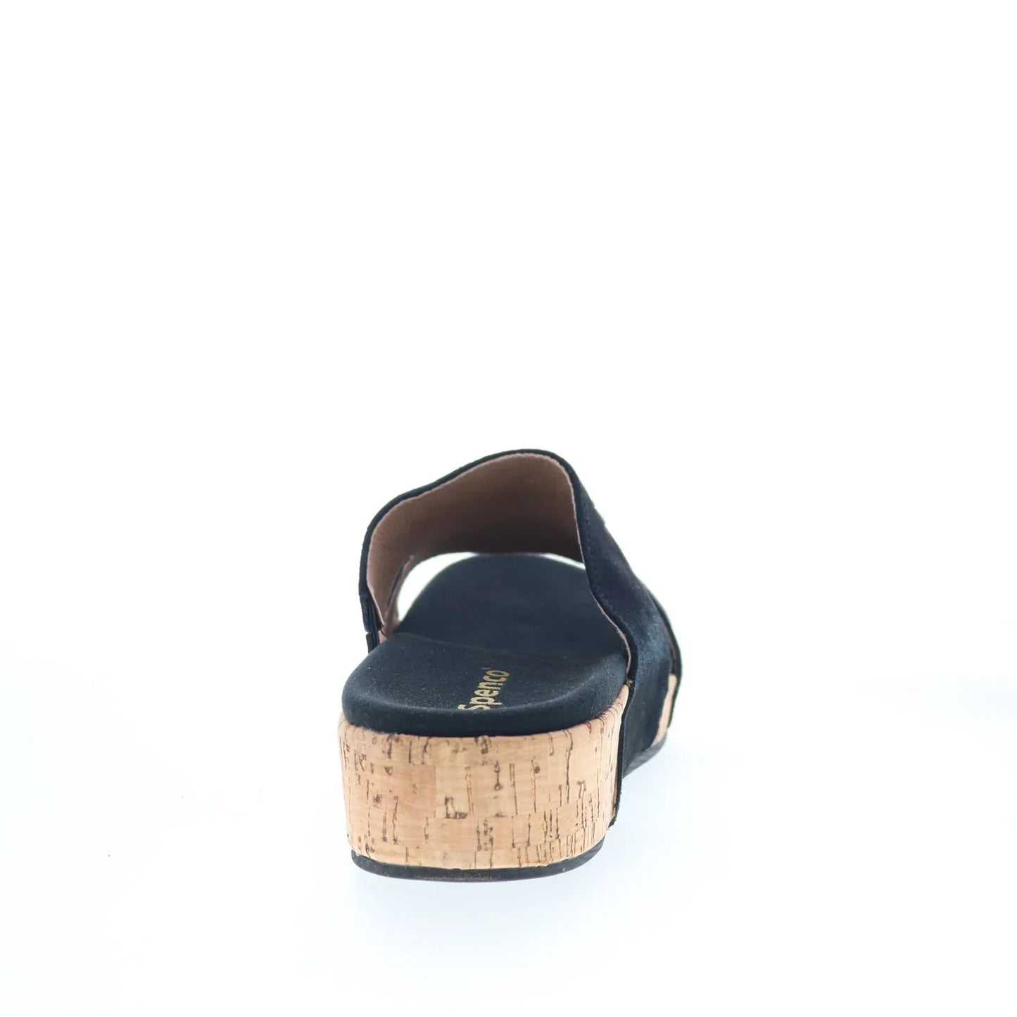 Spenco Passport Wedge SP1158BLK Womens Black Leather Slides Sandals Shoes