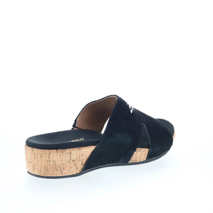 Spenco Passport Wedge SP1158BLK Womens Black Leather Slides Sandals Shoes