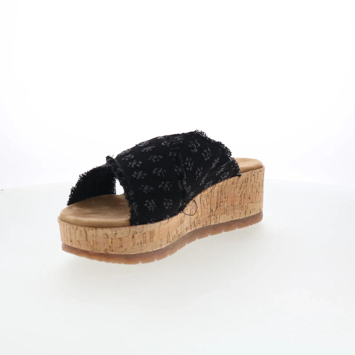 Minnetonka Posey 563029 Womens Black Canvas Slip On Wedges Sandals Shoes