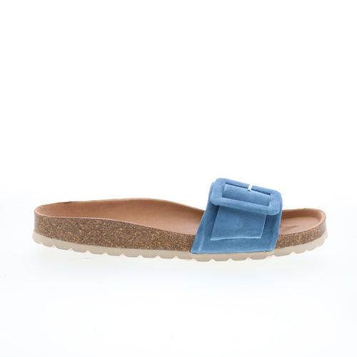 Miz Mooz Reiko Womens Blue Suede Slip On Slides Sandals Shoes