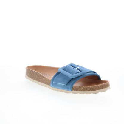 Miz Mooz Reiko Womens Blue Suede Slip On Slides Sandals Shoes