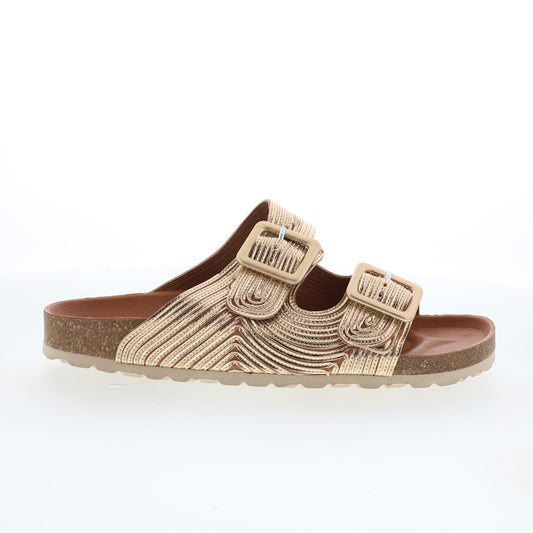 Miz Mooz Ruth Womens Gold Synthetic Slip On Slides Sandals Shoes
