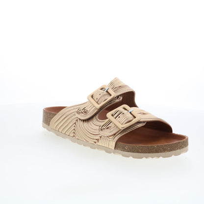 Miz Mooz Ruth Womens Gold Synthetic Slip On Slides Sandals Shoes