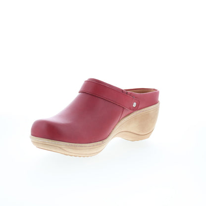 SoftWalk Marquette S2108-601 Womens Red Leather Slip On Clog Flats Shoes