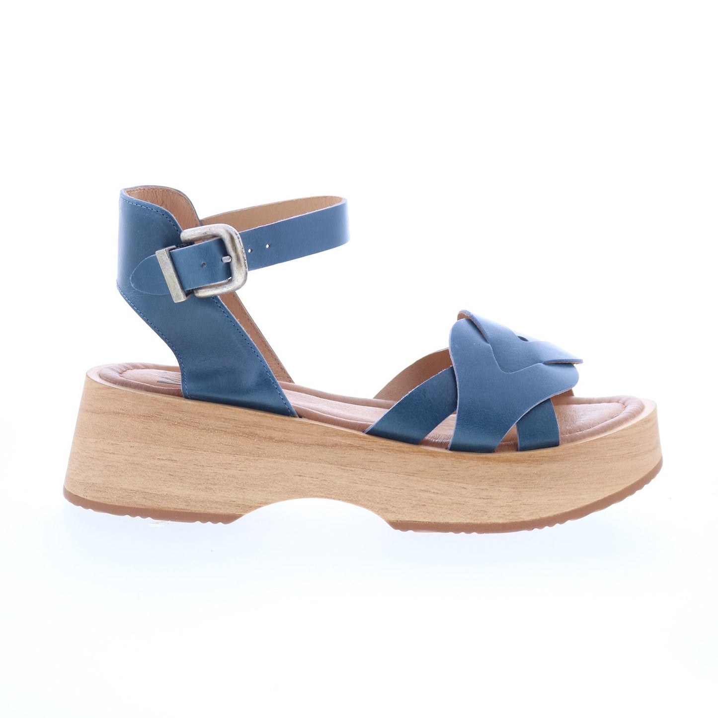 Miz Mooz Sarita Womens Blue Leather Hook & Loop Wedges Sandals Shoes