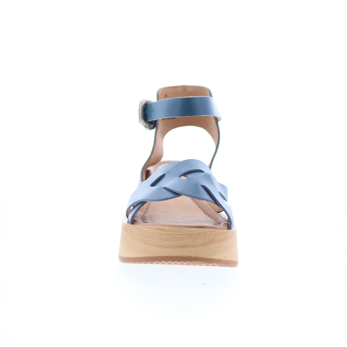 Miz Mooz Sarita Womens Blue Leather Hook & Loop Wedges Sandals Shoes