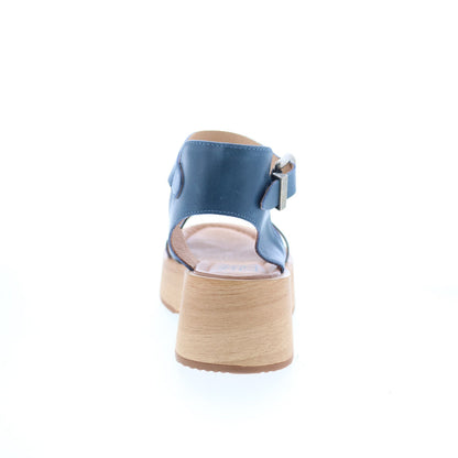 Miz Mooz Sarita Womens Blue Leather Hook & Loop Wedges Sandals Shoes
