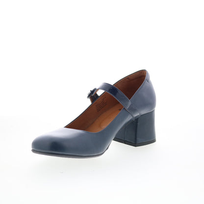 Miz Mooz Seely Womens Blue Leather Hook & Loop Pumps Heels Shoes