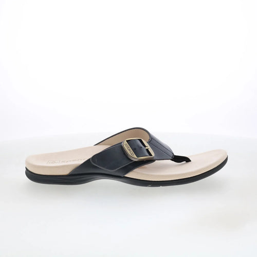 Spenco Sierra SP1068BLK Womens Black Leather Flip-Flops Sandals Shoes
