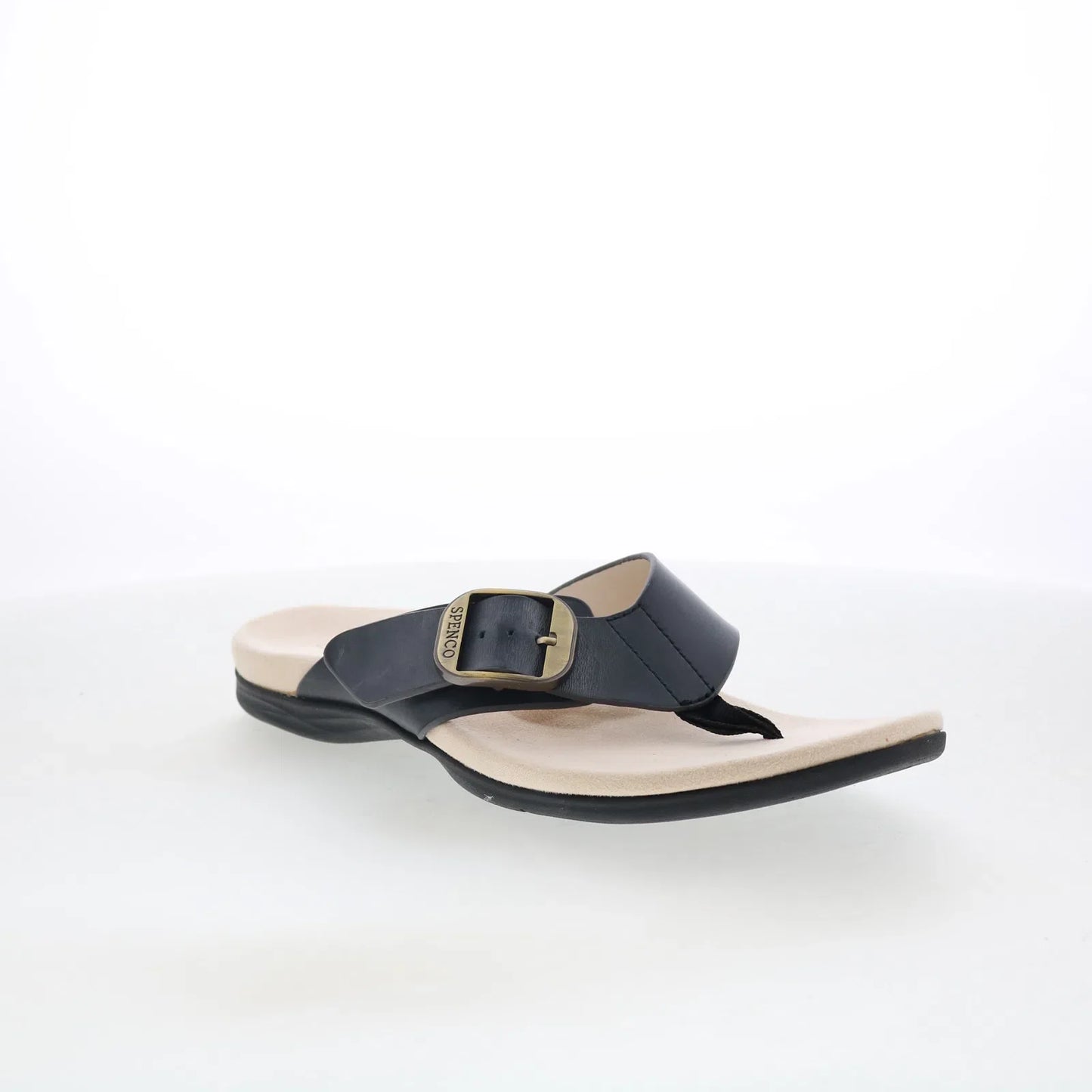 Spenco Sierra SP1068BLK Womens Black Leather Flip-Flops Sandals Shoes