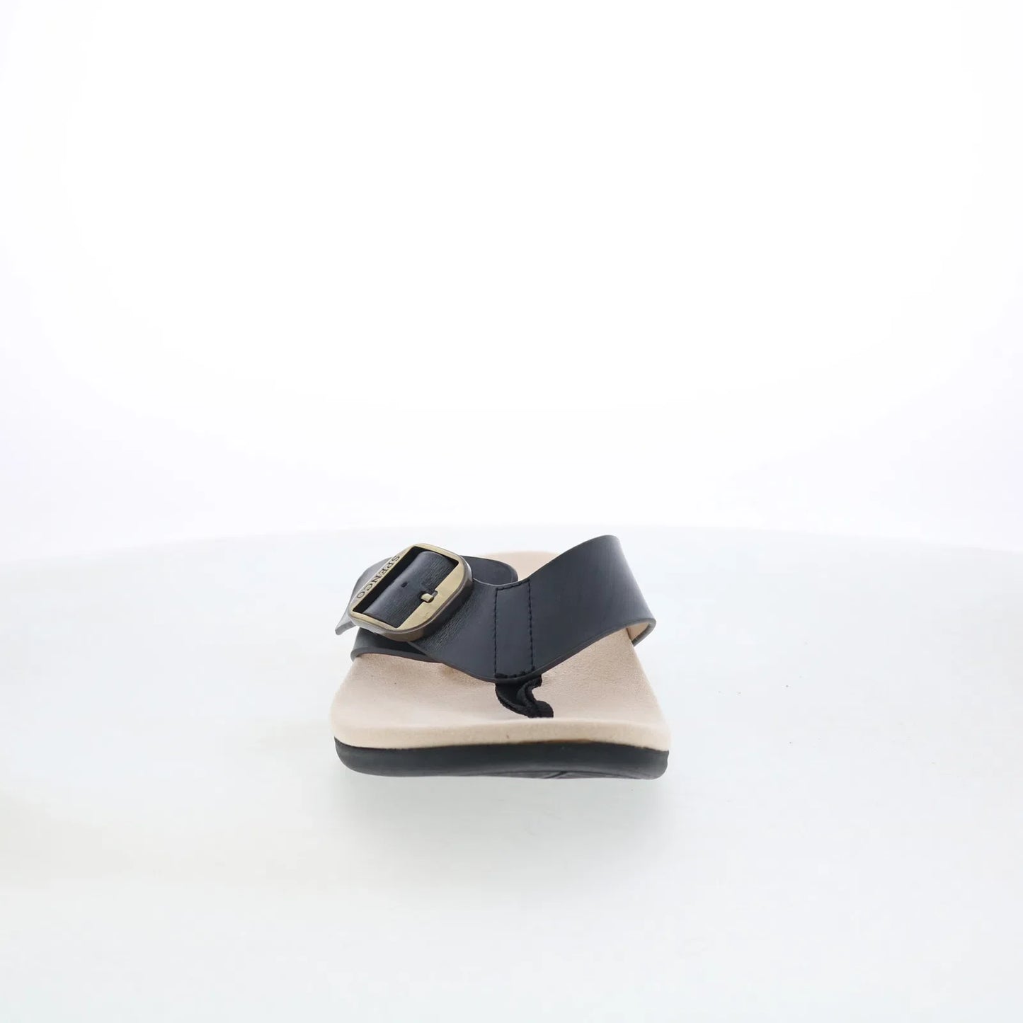 Spenco Sierra SP1068BLK Womens Black Leather Flip-Flops Sandals Shoes