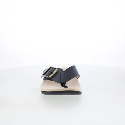 Spenco Sierra SP1068BLK Womens Black Leather Flip-Flops Sandals Shoes