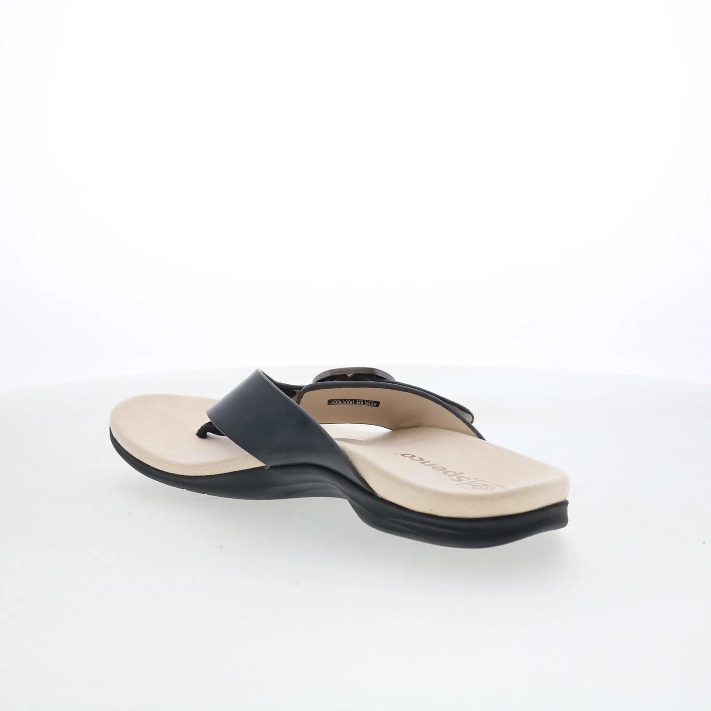 Spenco Sierra SP1068BLK Womens Black Leather Flip-Flops Sandals Shoes