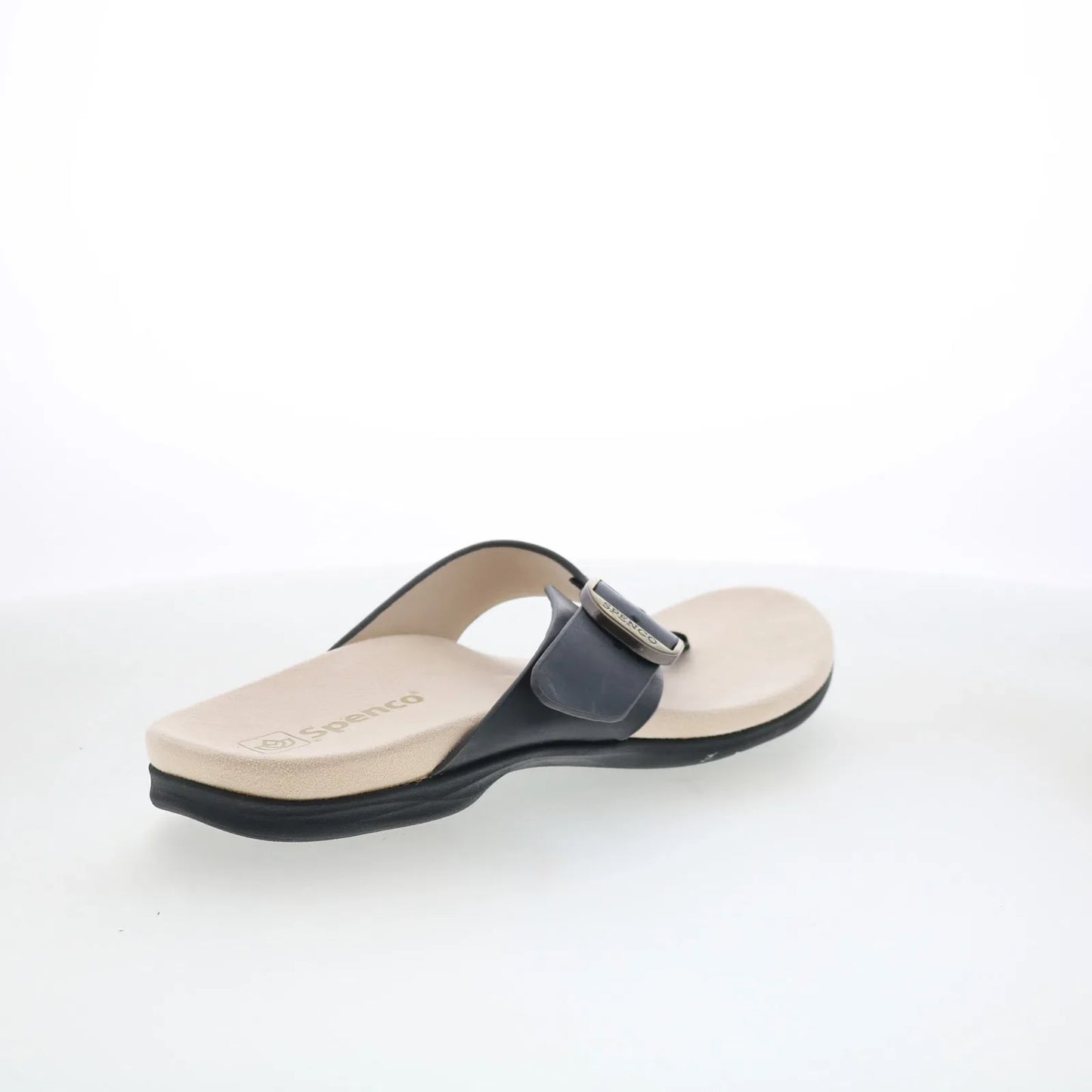Spenco Sierra SP1068BLK Womens Black Leather Flip-Flops Sandals Shoes