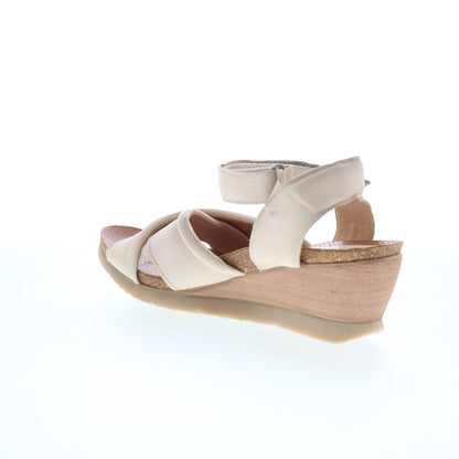 Miz Mooz Sofie Womens Beige Leather Strap Wedges Sandals Shoes