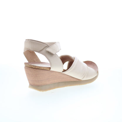 Miz Mooz Sofie Womens Beige Leather Strap Wedges Sandals Shoes