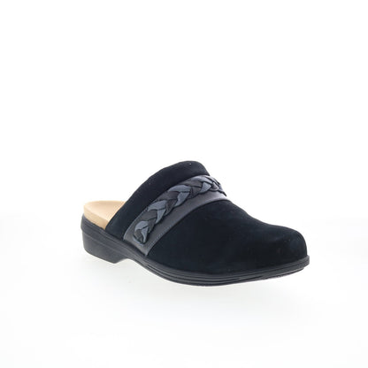 Spenco Topanga Clog SP1097BLK Womens Black Suede Slip On Clog Flats Shoes