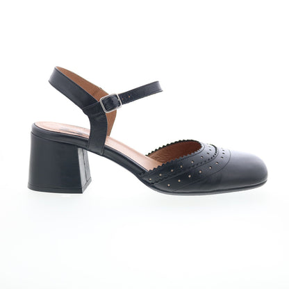 Miz Mooz Storrs Womens Black Leather Hook & Loop Heeled Sandals Shoes