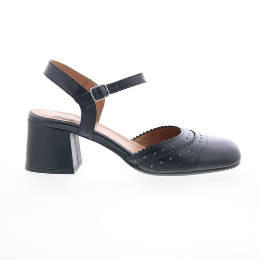 Miz Mooz Storrs Womens Black Leather Hook & Loop Heeled Sandals Shoes