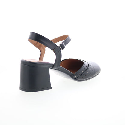 Miz Mooz Storrs Womens Black Leather Hook & Loop Heeled Sandals Shoes