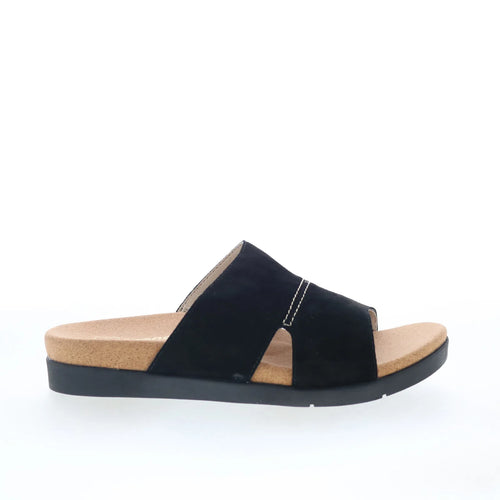 Spenco Sunrise Slide SP1218BLK Womens Black Wide Nubuck Slides Sandals Shoes