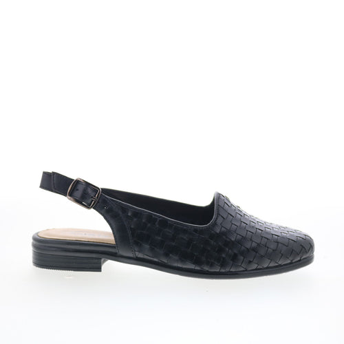 Trotters Lena T2009-001 Womens Black Leather Slingback Flats Shoes