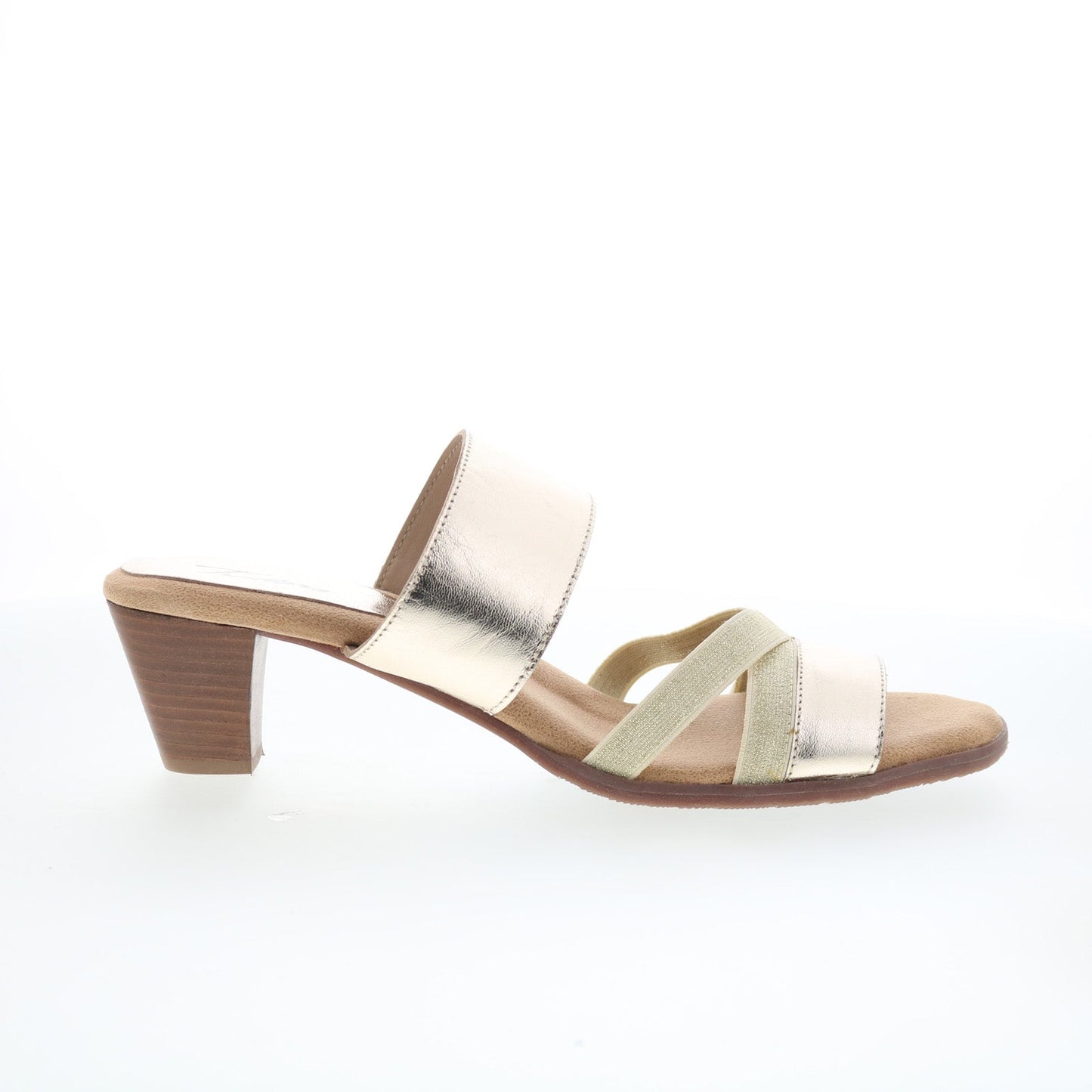 Trotters Maxine T2207-719 Womens Gold Leather Slip On Heeled Sandals Shoes