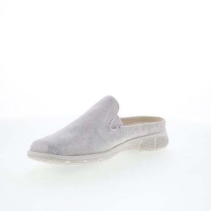 Trotters Uma T2238-044 Womens Silver Leather Slip On Mule Flats Shoes