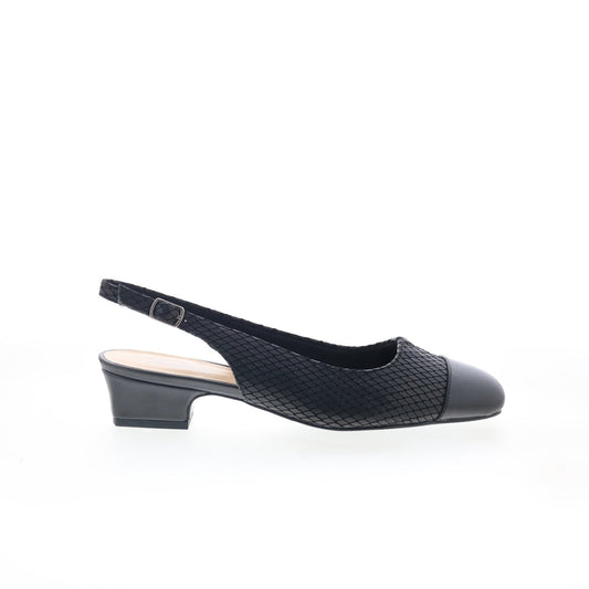 Trotters Dea T7001-031 Womens Black Narrow Leather Slingback Heels Shoes