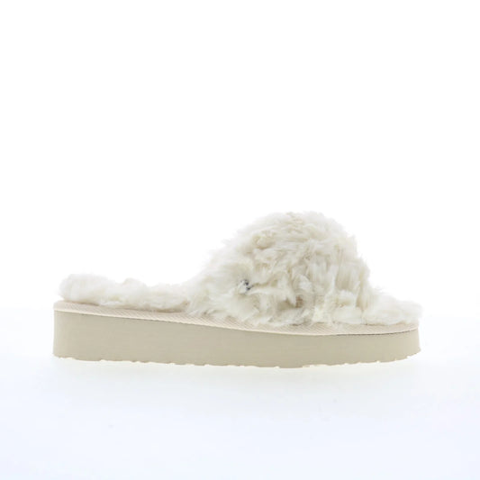 Minnetonka Teddy 3 Crossband 5995104 Womens Beige Slides Slippers Shoes